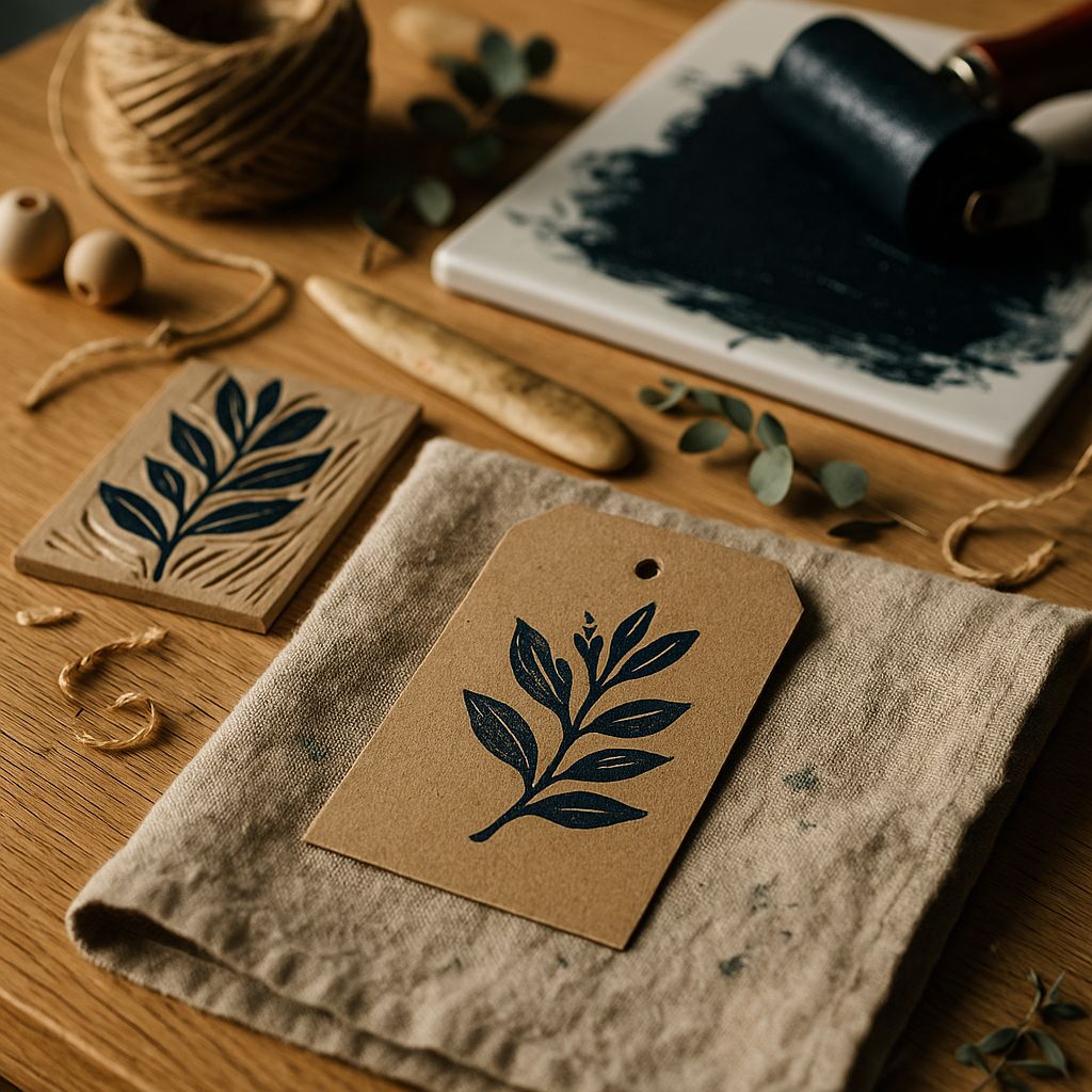 Craft supplies arranged on a wooden table